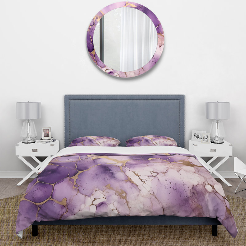 Ensemble de housse de couette mauve et or marbré à l'encre de marbre VII - Fractals
