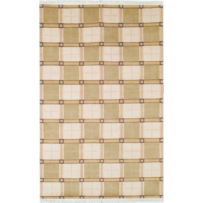 Ivory and Green Hand Tufted Wool Rectangle Rug, 2ft-3in x 10ft