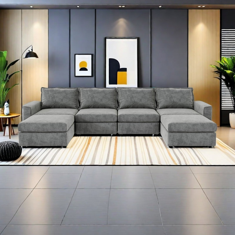 Canapé modulaire en chenille 115 * 58 ", canapé en U réversible, combinaison libre, canapé-lit à 6 places avec repose-pieds, mobilier d'intérieur surdimensionné convertible pour le salon