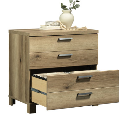 Rustic Brown Lateral File With Thick Surface, Legs, Easy - Access Drawers, Interlock System, And Quick Installation For Small Office Spaces Setup Use