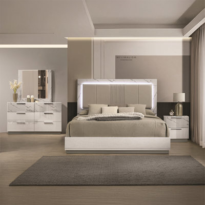 Mist 4-Piece Set – Two-Tone High-Gloss Marble & Lacquer Finish With LED Lighting