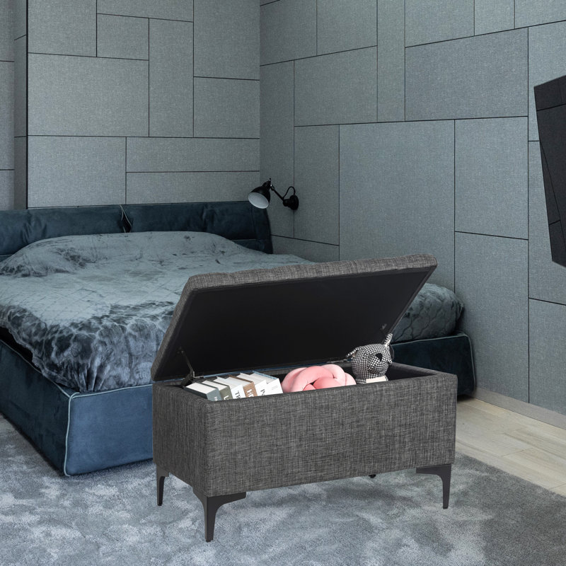 Azariya Upholstered Ottoman, Dark Gray Linen Blend