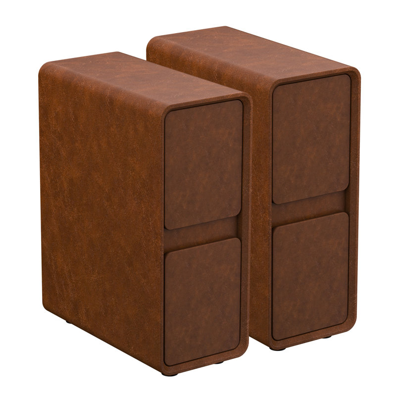 7.8" Wide Fully-Assembled Faux Leather Narrow Nightstand, Brown, Set of 2