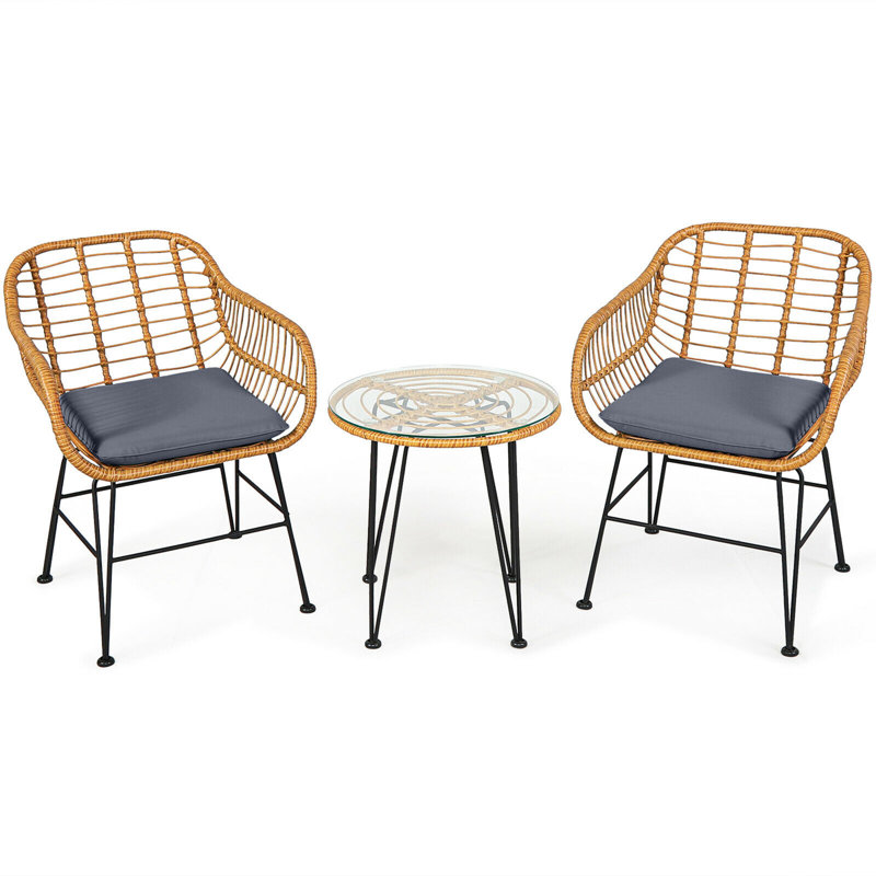 Cadnite - Person Patio Conversation Set, Light Brown, Grey