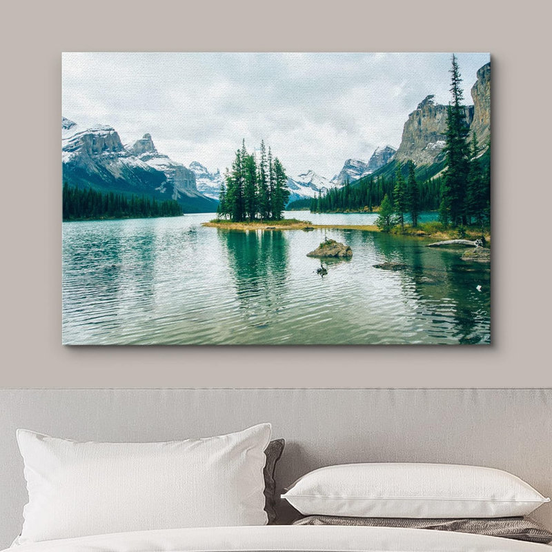 Nature, paysage, hiver, pin, forêt, montagne, lac, Toile tendue, H 32 po x l 48 po x P 1,5 po