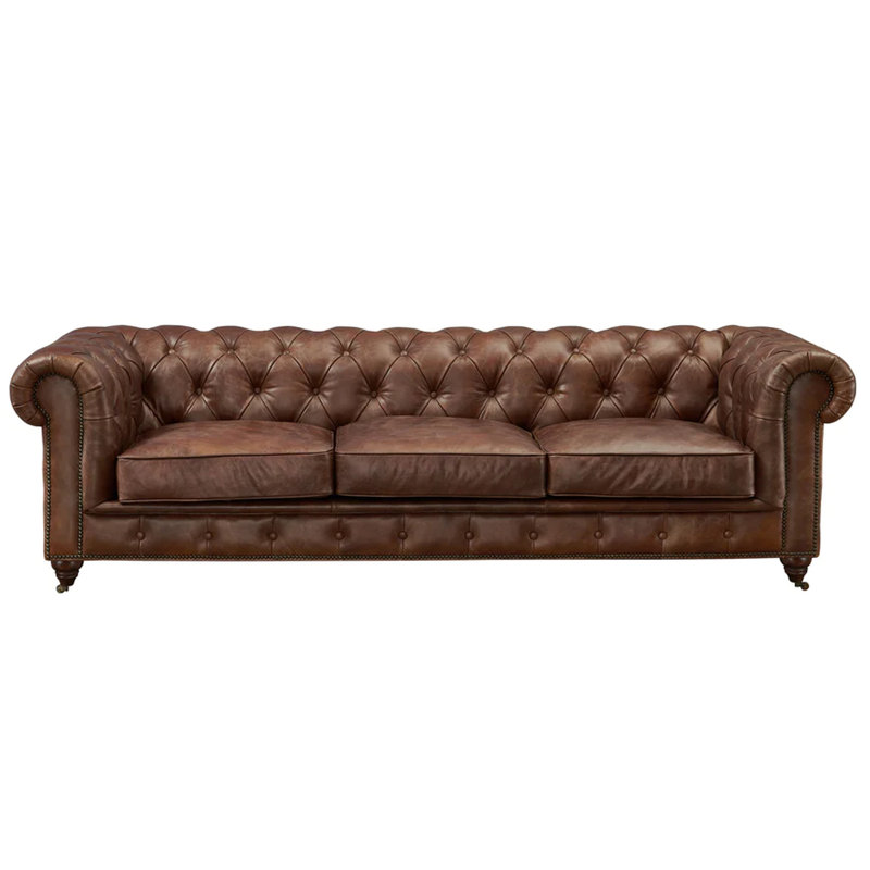 Jarique Upholstered 95'' Sofa, Bark Brown Genuine Leather