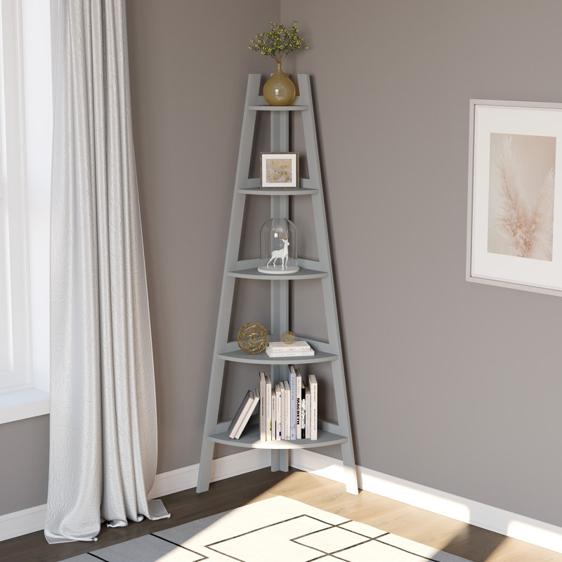 Axton Corner Bookcase, Light Gray