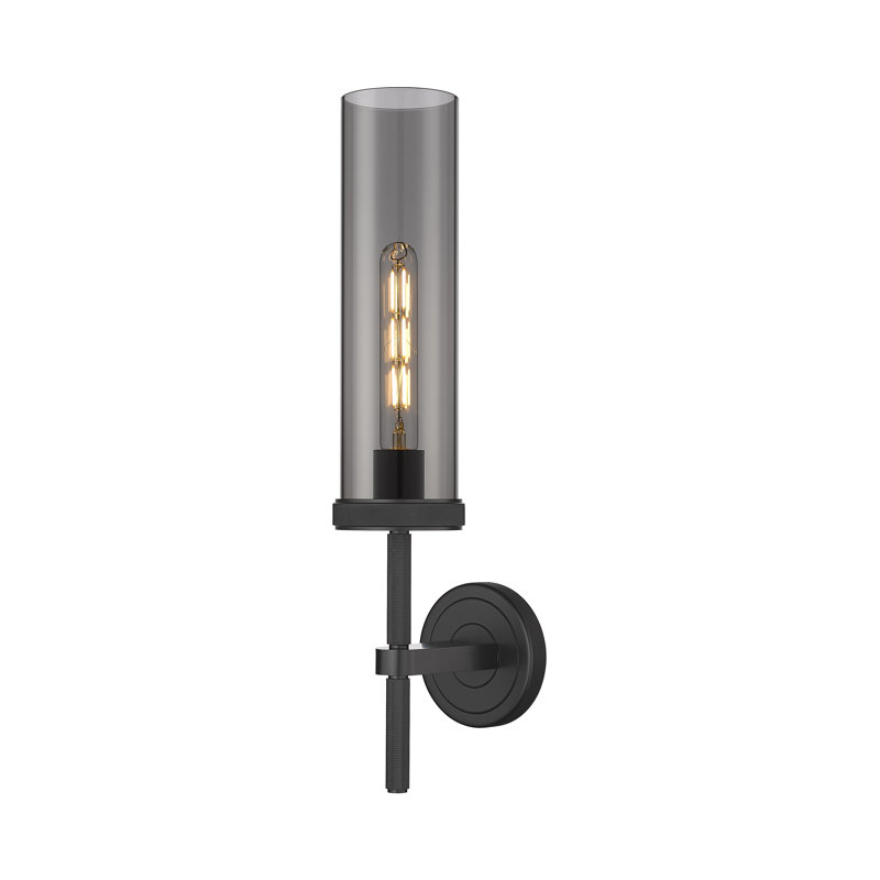 Applique murale 1 lumière 12 po Lincoln, Noir mat, Plaqué couleur fumée