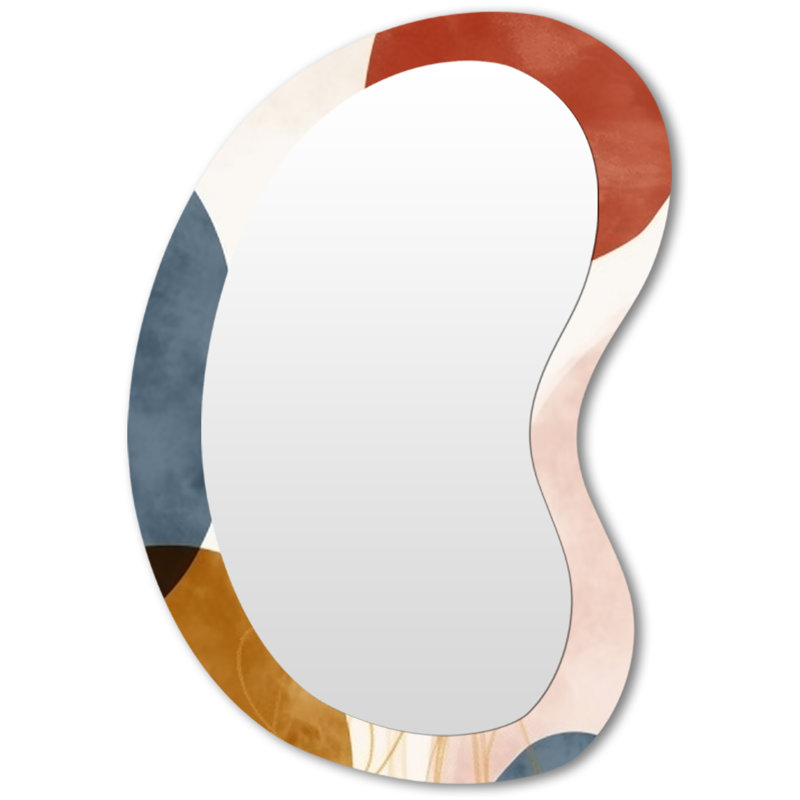 Beige motif minimaliste bohème V - miroir mural minimaliste moderne aux formes asymétriques, 31 po x 22 po
