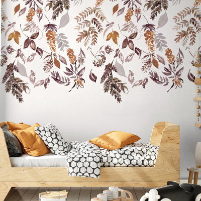 Day Dreamers Collection Brown Floral 78.7-Inches Wide x 9.3-Feet High 4-Panel Wall Mural