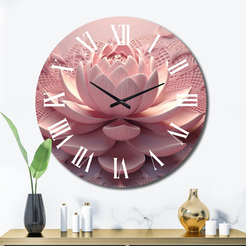 Blooming Delicate Pink Lotus II Metal Wall Clock, Extra Large