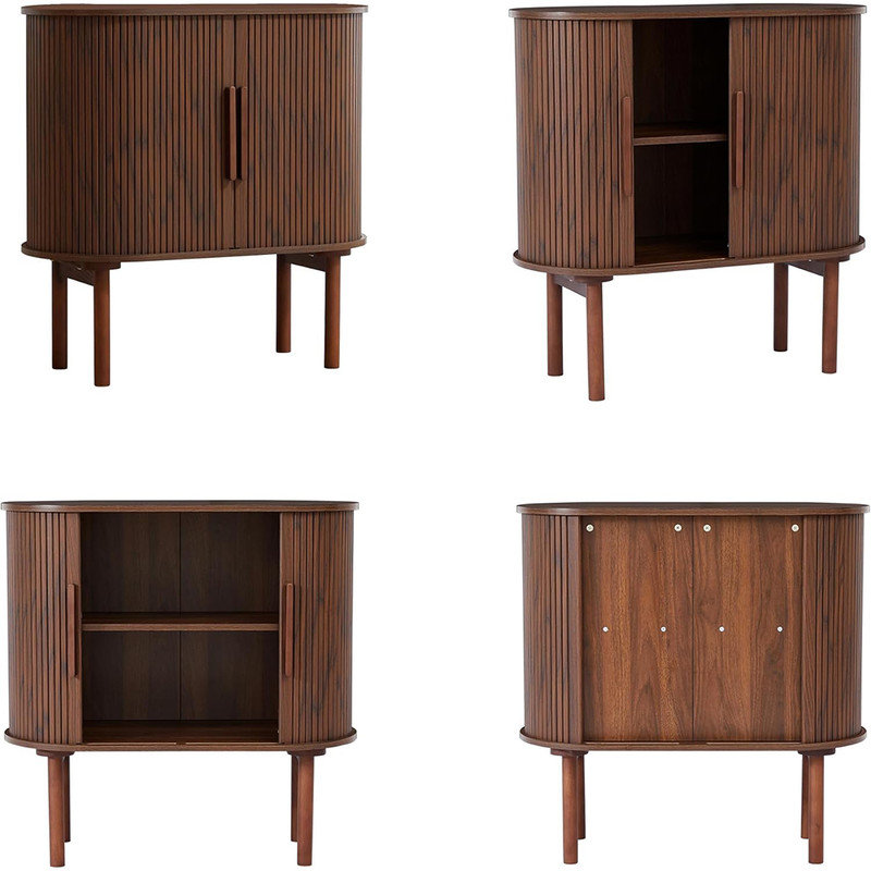Walnut Fluted MDF Sideboard Buffet Cabinet with Slide Doors