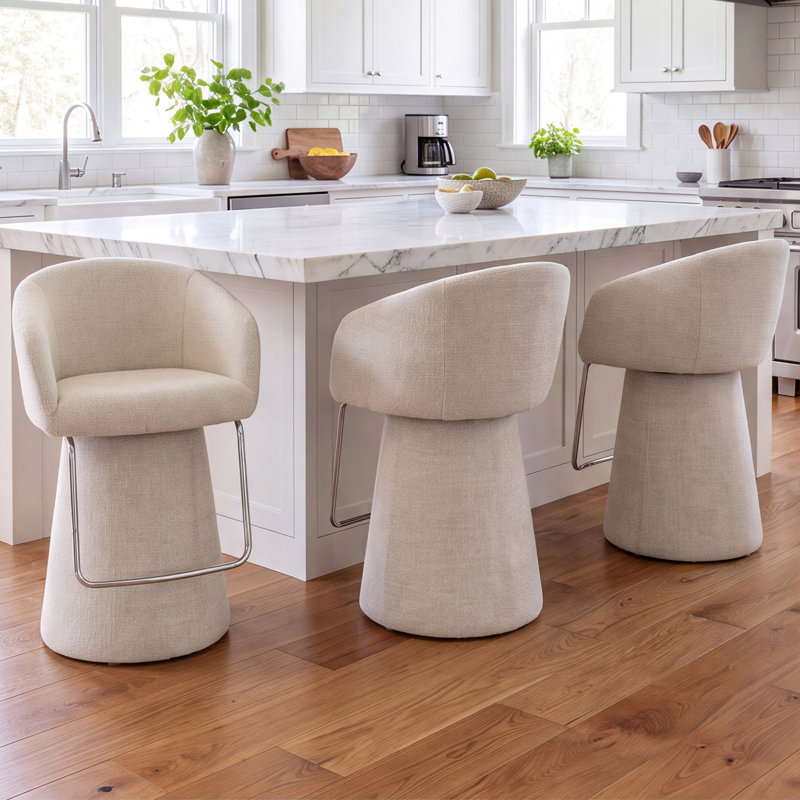 Ensemble de 3 tabourets de bar rembourrés Everly Modern avec dossier incurvé, White, 3
