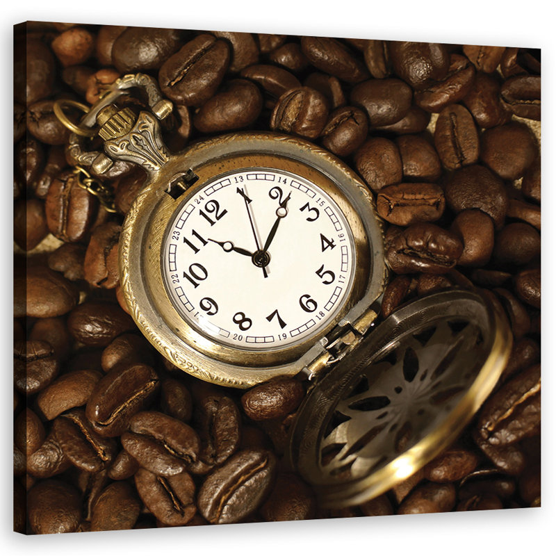 Coffee Beans And A Clock - No Frame Print on Canvas, 30cm H x 30cm W