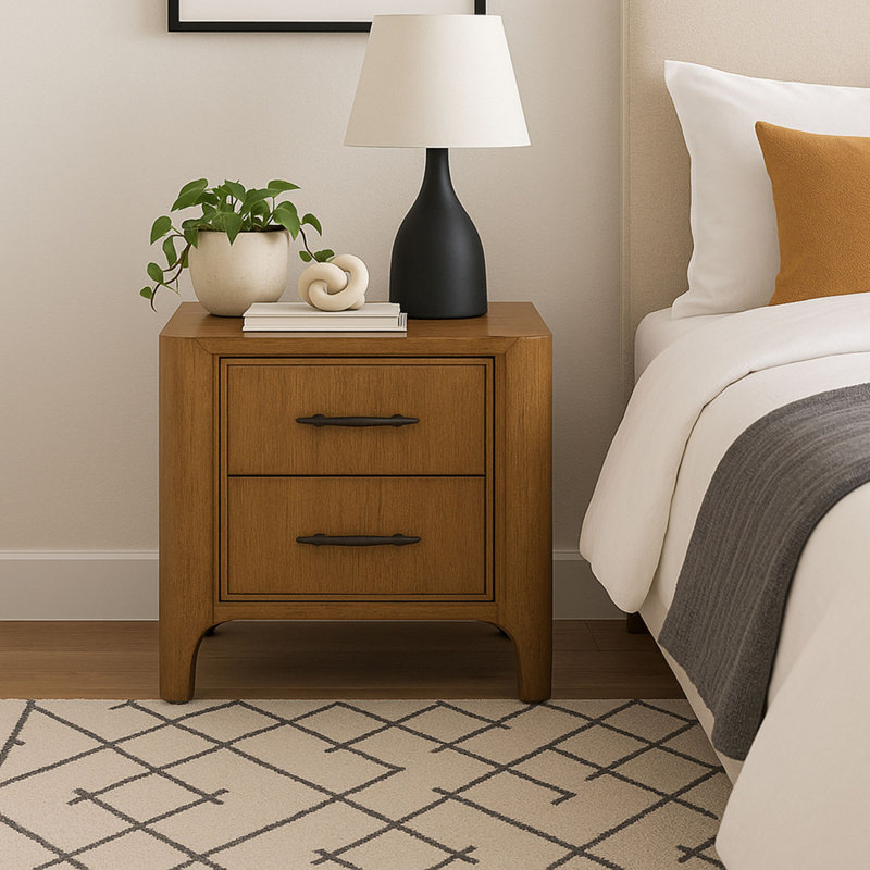 Table de chevet avec rangement à deux tiroirs en bois - Table de chevet avec rangement | Idée de cadeau