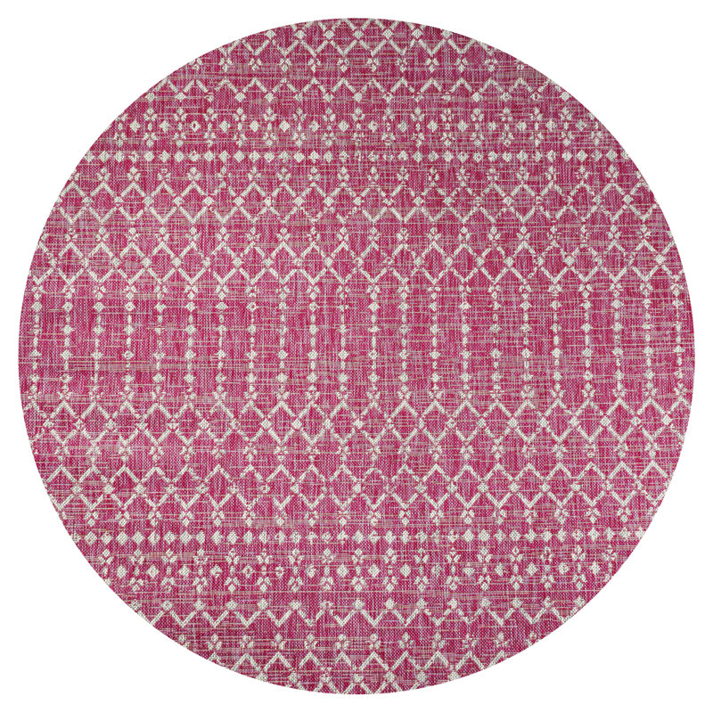 Tapis d'intérieur / extérieur Crompton, Fuchsia / gris pâle, Rond 5 pi 3 po