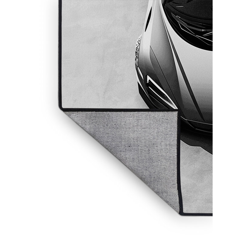 Machine Washable Maurice Futuristic Concept Car Modern Geometric Shapes Rug in Black – Black Binding, 7x9