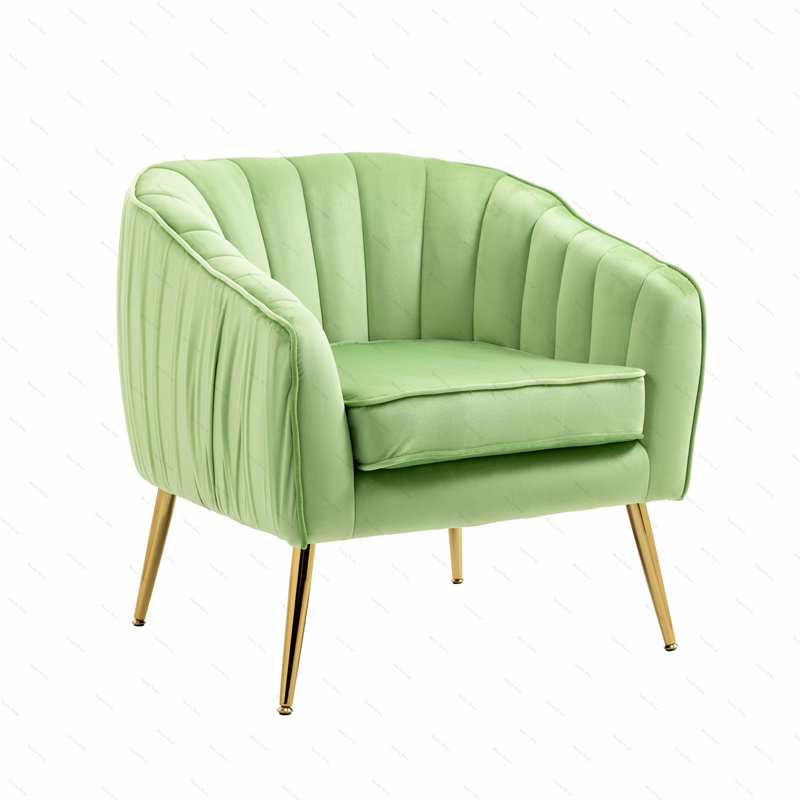 Accent Armchair with Ottoman, Grass Green Velvet