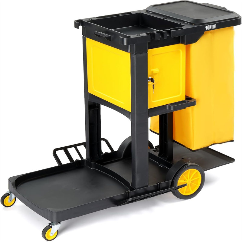 3 Tier Commercial Janitorial Cart With Key-Locking Cabinet