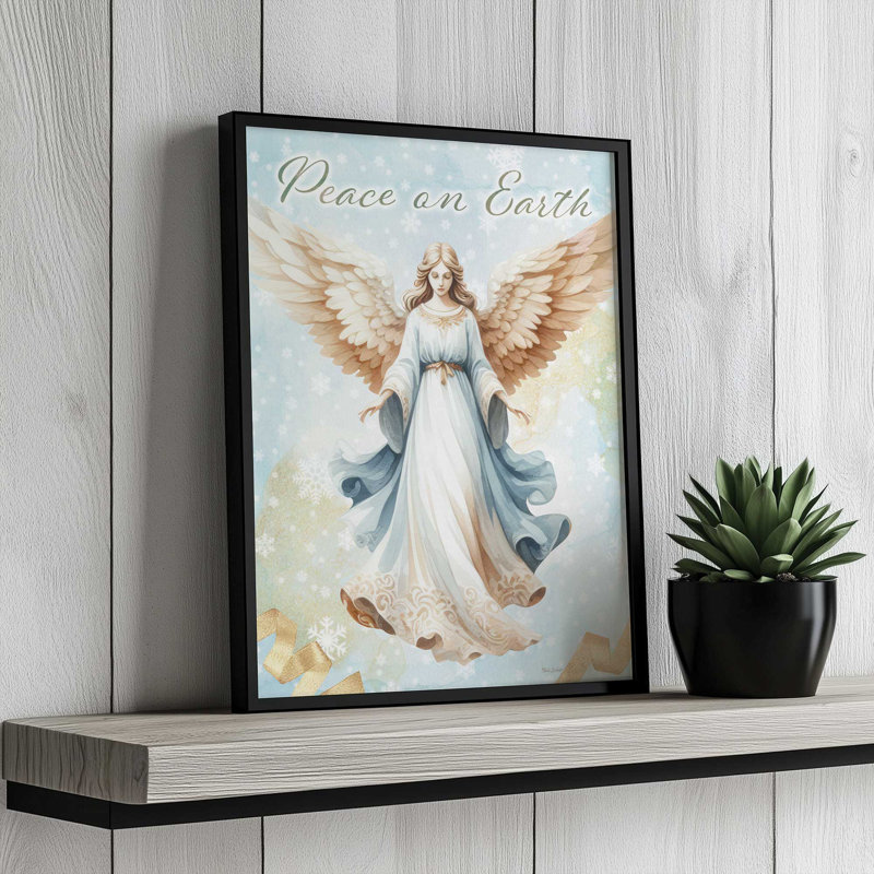 «Peace on Earth Angel» par Nicole DeCamp, reproduction d'art, L 18 po x H 24 po, Noir, Impression encadrée