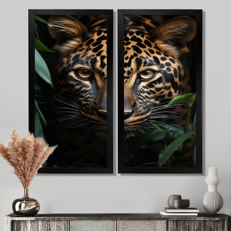 «Leopard Silent Stalk», ensemble de 2 reproductions d'art léopard sur toile, animaux beiges, H 20 po x l 24 po, Noir