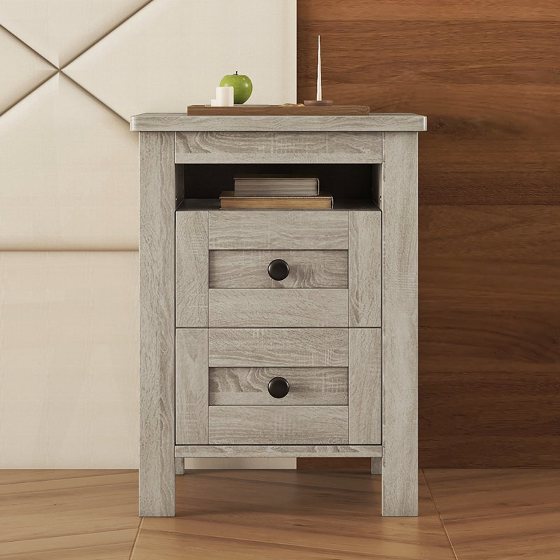 Table de chevet 2 tiroirs Farmhouse, Gris antique