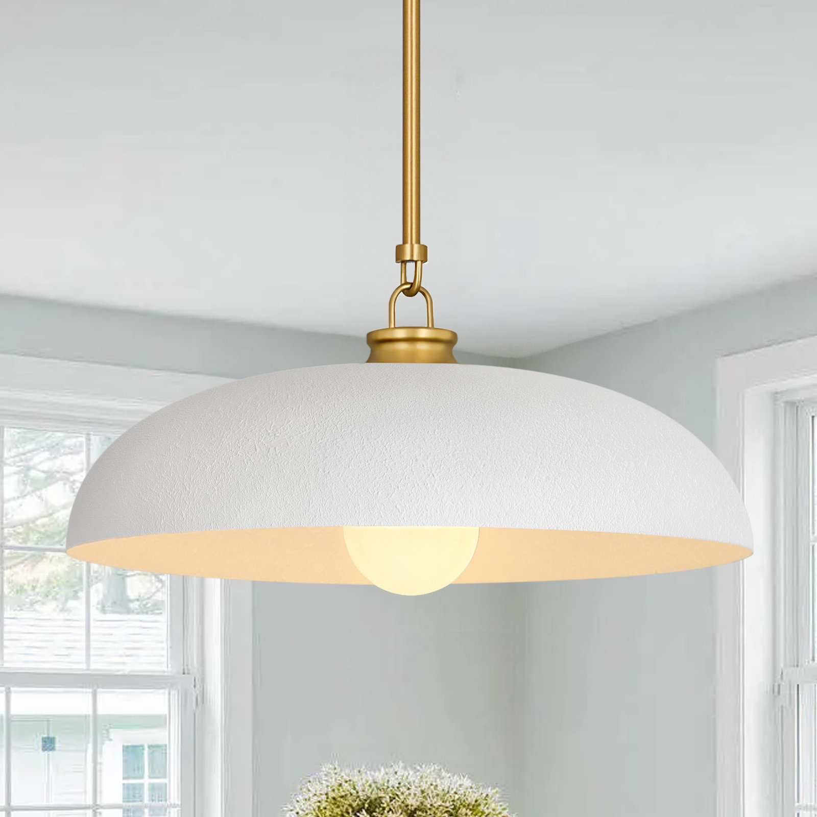 Lysander Dimmable Dome Single Light Pendant, Plaster White