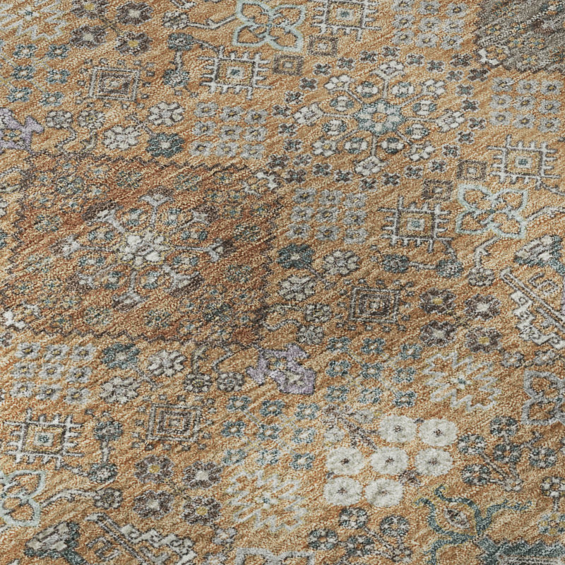 Tapis traditionnel lavable à la machine Premium Premium AMF2440, Cuivre, Rond 8 pi