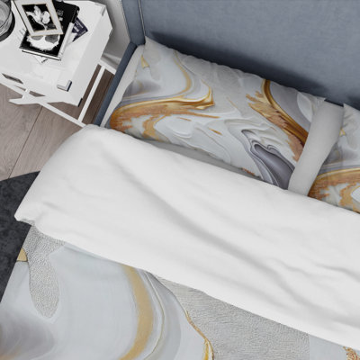 White And Gold Marble Abstract I - Modern Transitional Duvet Cover Set - Microfiber Polyester