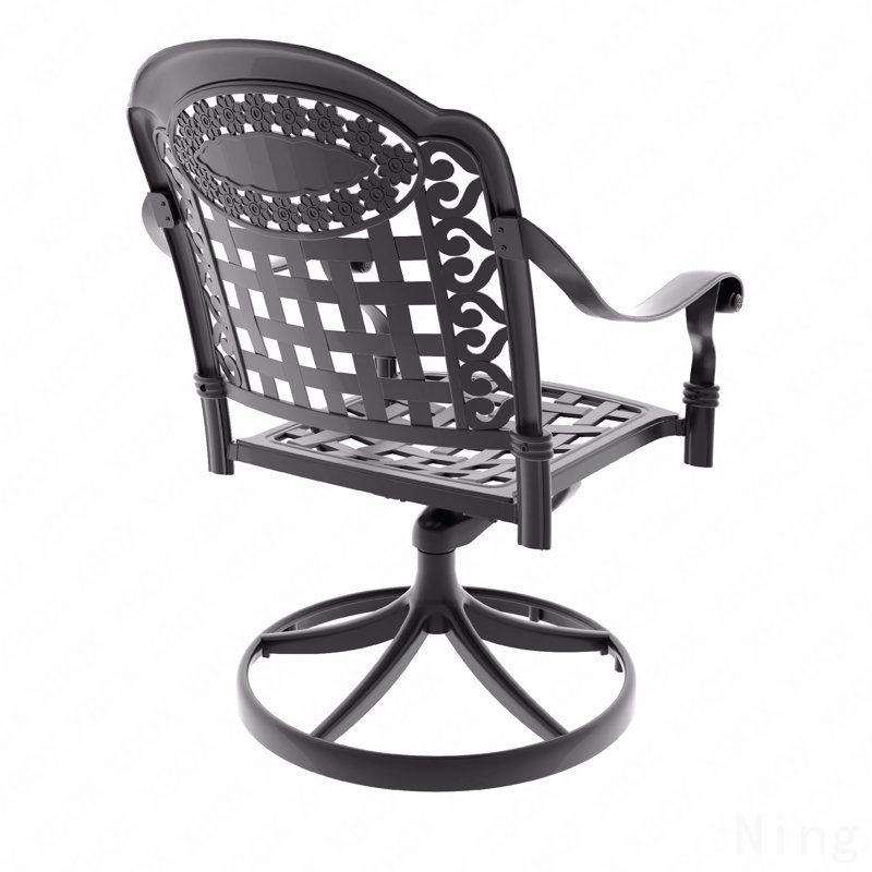 Ensemble de salle à manger 7 pièces en fonte d'aluminium toutes saisons comprenant 2 chaises pivotantes, 6 chaises et une table rectangulaire avec cadre noir