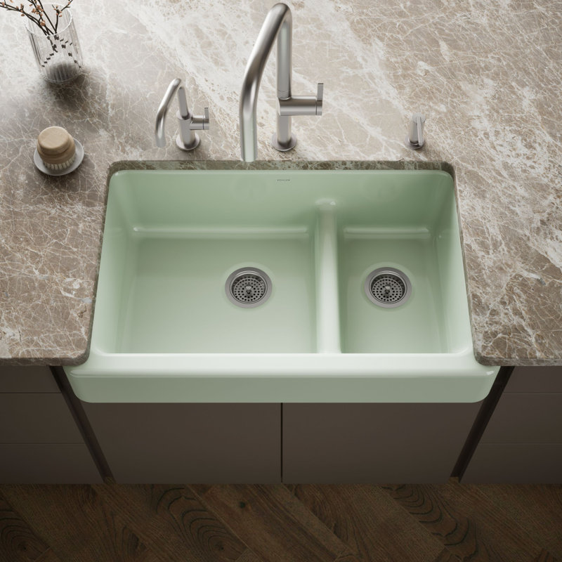 Whitehaven® 36" L x 22" W Double Basin Farmhouse/Apron Kitchen Sink, Aspen Green