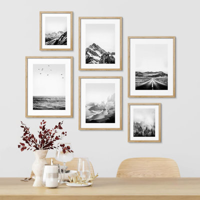 " Collage Black & White Mountain Ocean Sky Landscapes " 6 - Pieces