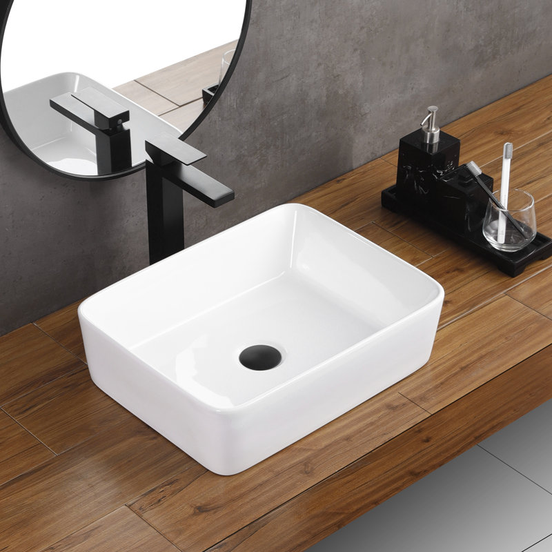 Lavabo de salle de bain vasque rectangulaire en céramique blanche 19 po x 14 po ANDVIN