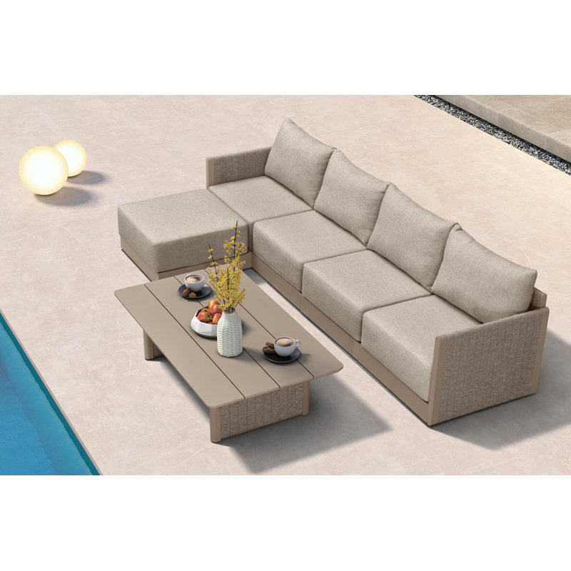 Ensemble de mobilier de patio Ensemble de conversation extérieur en forme de L 6 pièces avec table basse Canapé de patio en corde de polypropylène, avec coussins et table