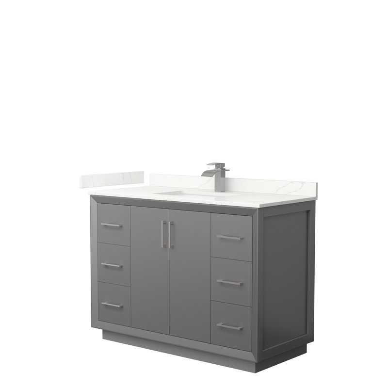 Strada 48'' Single Bathroom Vanity with Quartz Top, Dark Gray, Giotto Quartz, Satin Bronze