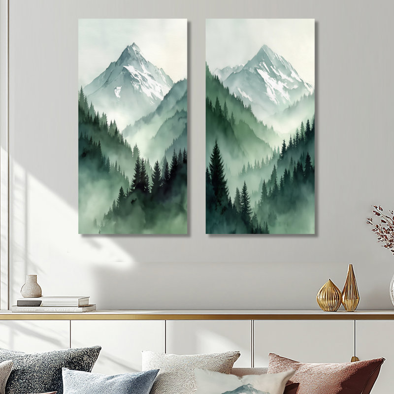 Morocco Morning Mist Berber Mountains – Green Mountain Metal Wall Decor Print Set of 2, 32" H x 32" W
