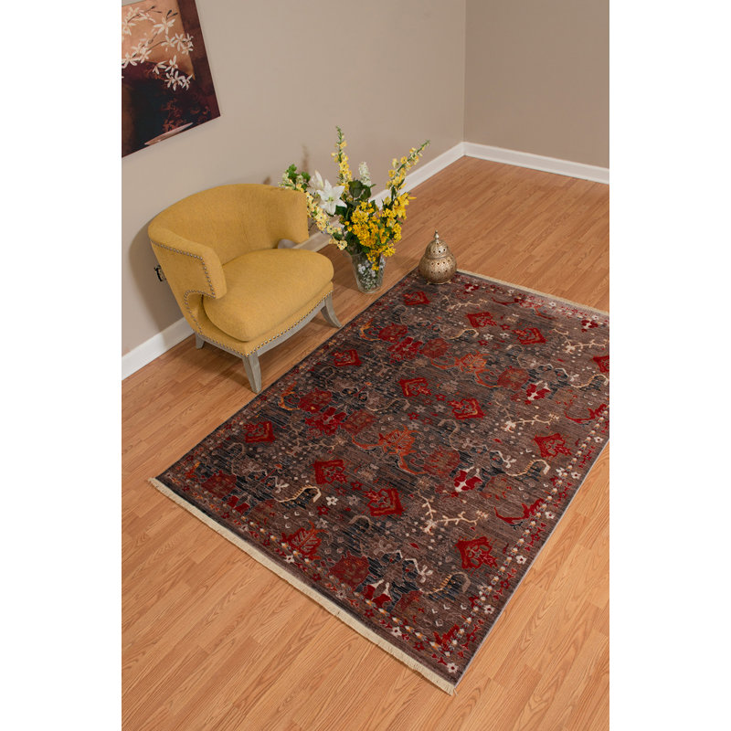 Tapis grenat tissé à la machine Efaz, Rectangle 1 pi 10 po x 2 pi 9 po