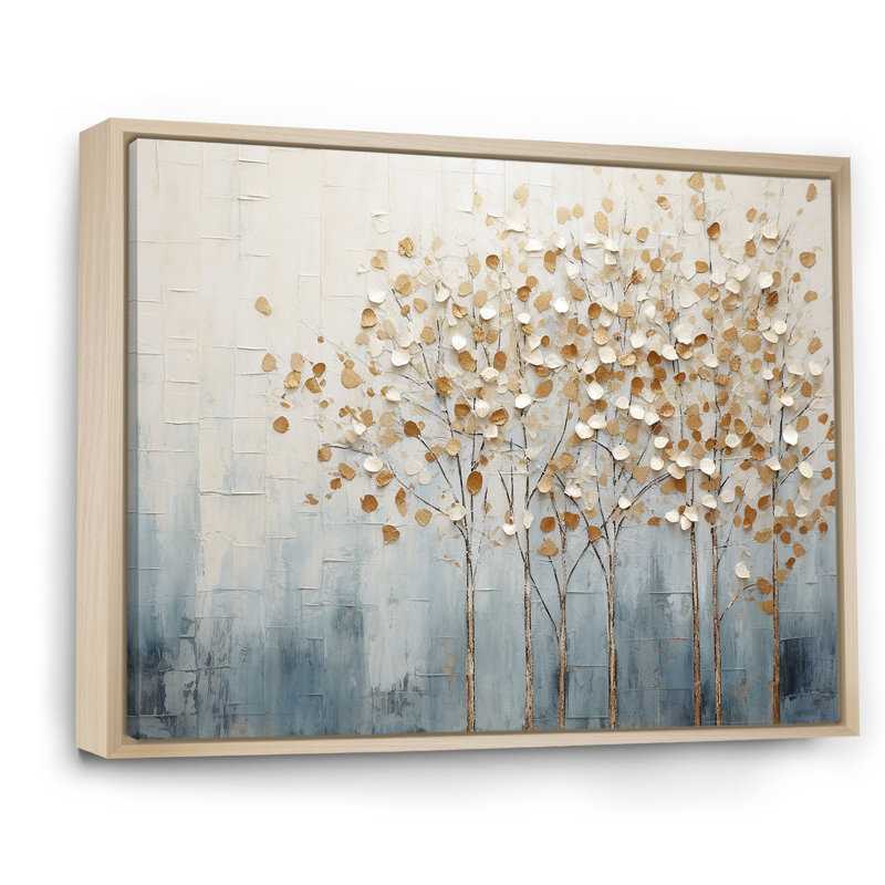 Harmonie d'arbres dorés et bleus V - Arbres, reproductions encadrées, H 30 po x l 40 po x P 1,5 po, Cadre naturel flottant