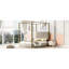 Queen Size Upholstery Canopy Platform Bed With Headboard And Metal Frame, Beige