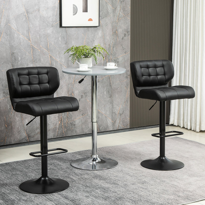 Swivel Upholstered Adjustable Height Counter Stool with Metal Frame, Faux Leather Black