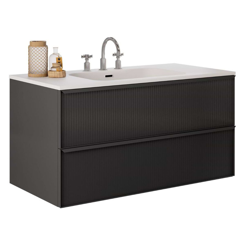 Astor 42" Single Vanity With Integrated White Solid Surfacetop, Black, 42"