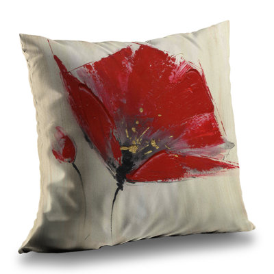 Two Red Flowers - Contemporary – Throw Pillow Cover Only, Double-Sided Print, Insert Not Included