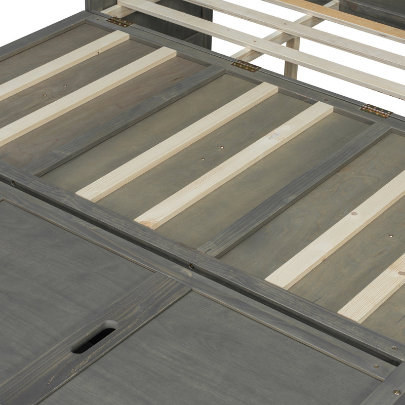 Grand lit escamotable, armoire-lit en bois de pin avec station de charge USB intégrée et panneau de décoration géométrique