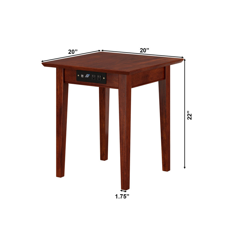 Solid Wood End Table Set Built-In Outlets