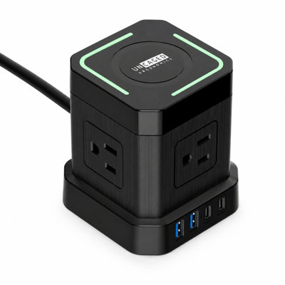 Multiprise avec chargeur sans fil, 4 prises de courant, port USB-C et câble de 3 m