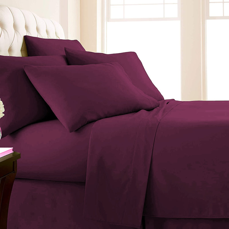 Microfiber Flatweave Sheet Set, Cal.King Sheet Set + 1 Fitted Sheet + 4 Pillowcase, Purple