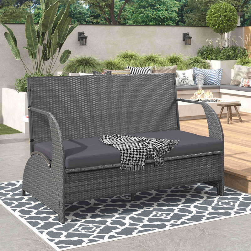 Versatile outdoor loveseat that converts to four seats and a table, Gray