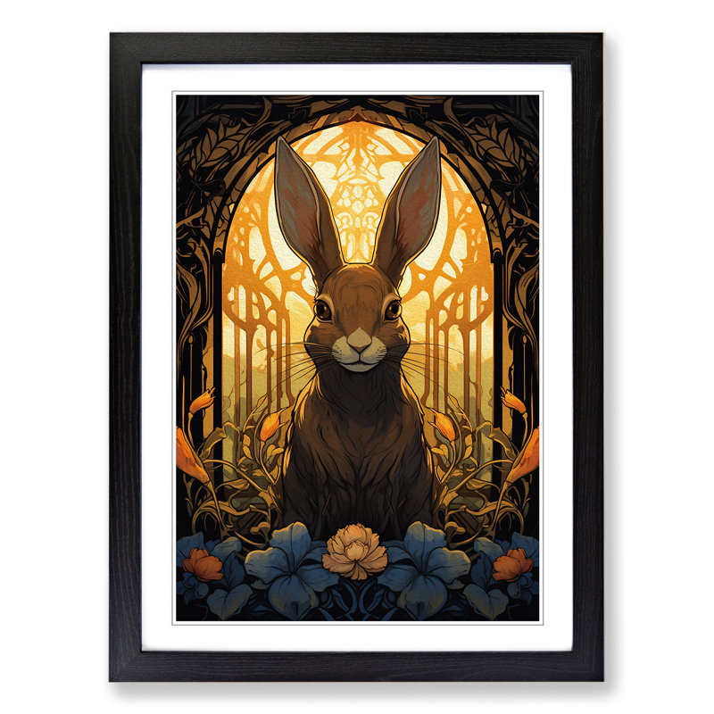 XYZ-FRM-V1223-5327 Rabbit Nouveau 1 Piece Single Picture Frame Wall Art, 64cm H x 46cm W x 2cm D, Black
