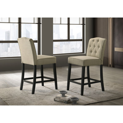Ensemble de 2 chaises à hauteur de comptoir en tissu beige avec pieds à finition noire Jasper