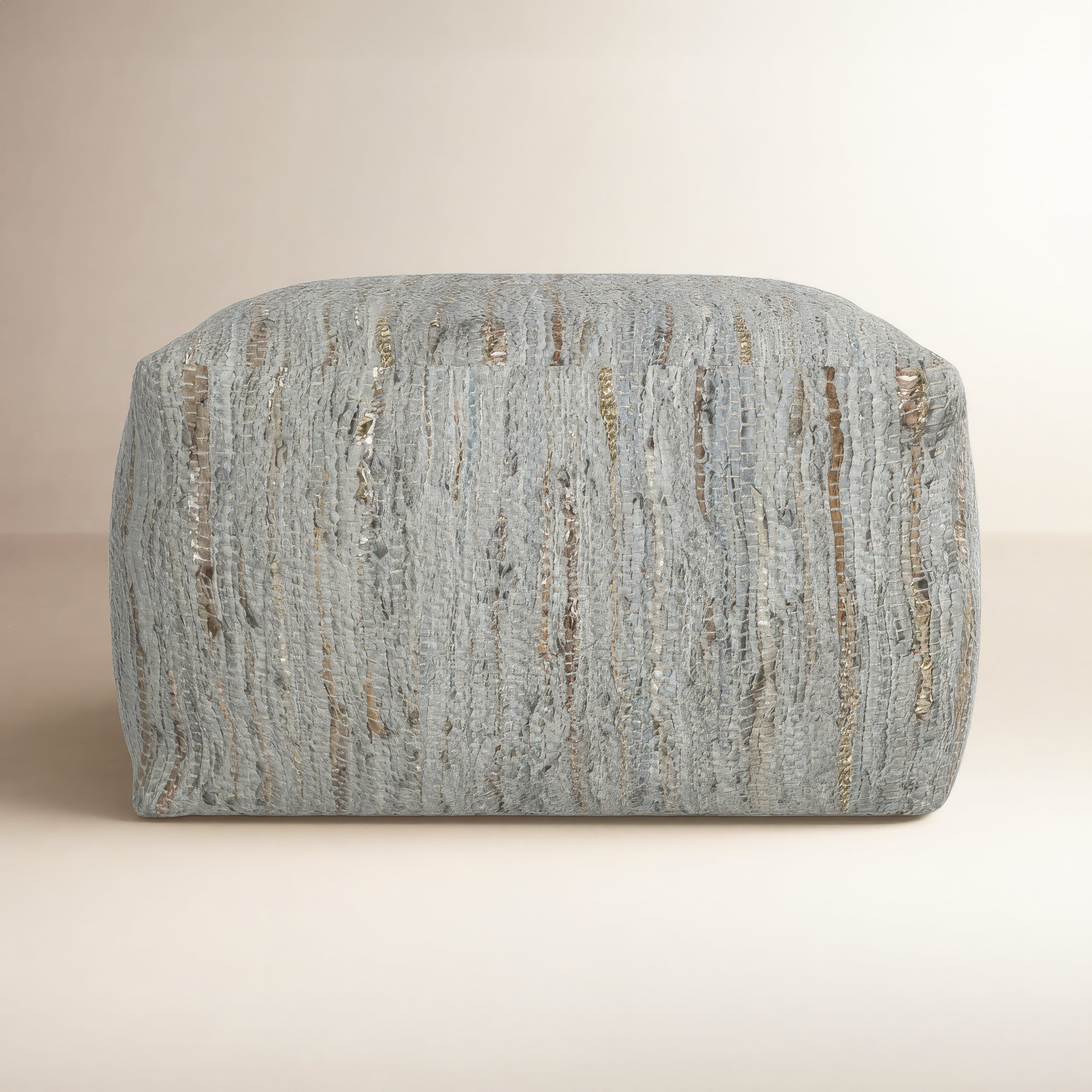 Carden Leather Pouf, Pale Blue Genuine Leather